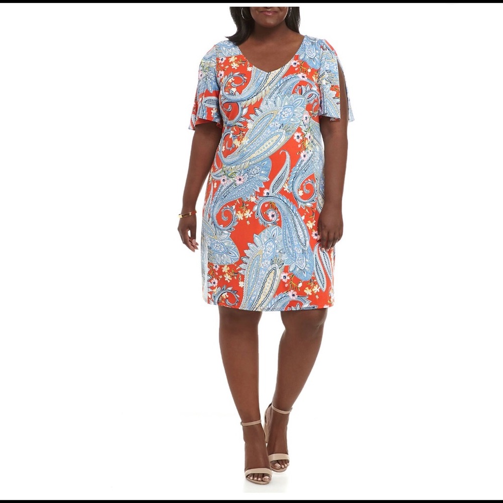 JBS Paisley V-Neck Split Sleeve Dress
